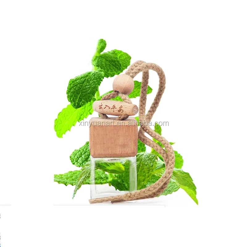 
Wholesale square shape 8ml glass bottle air freshener car perfume hanging with wooden cap 