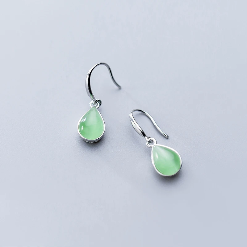 

Simple Elegant 925 Sterling Silver Green Agate Ear Hook Earrings Women Jewelry