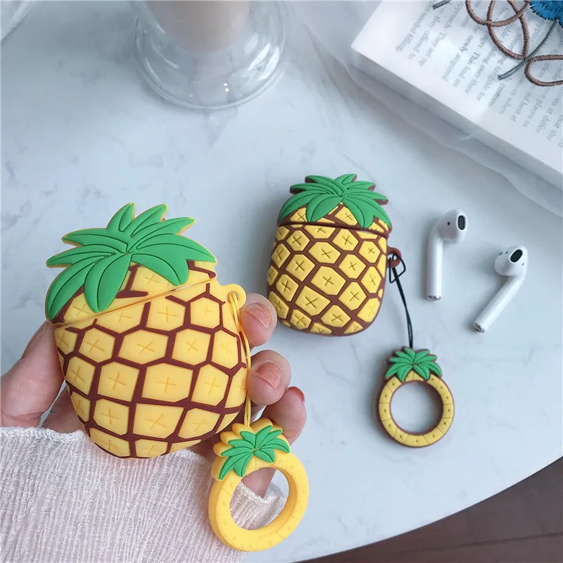 

3D Protective cute Cover Silicone Bluetooth Earphone Case For Airpods 2 1 unique fruit pineapple design, Yellow