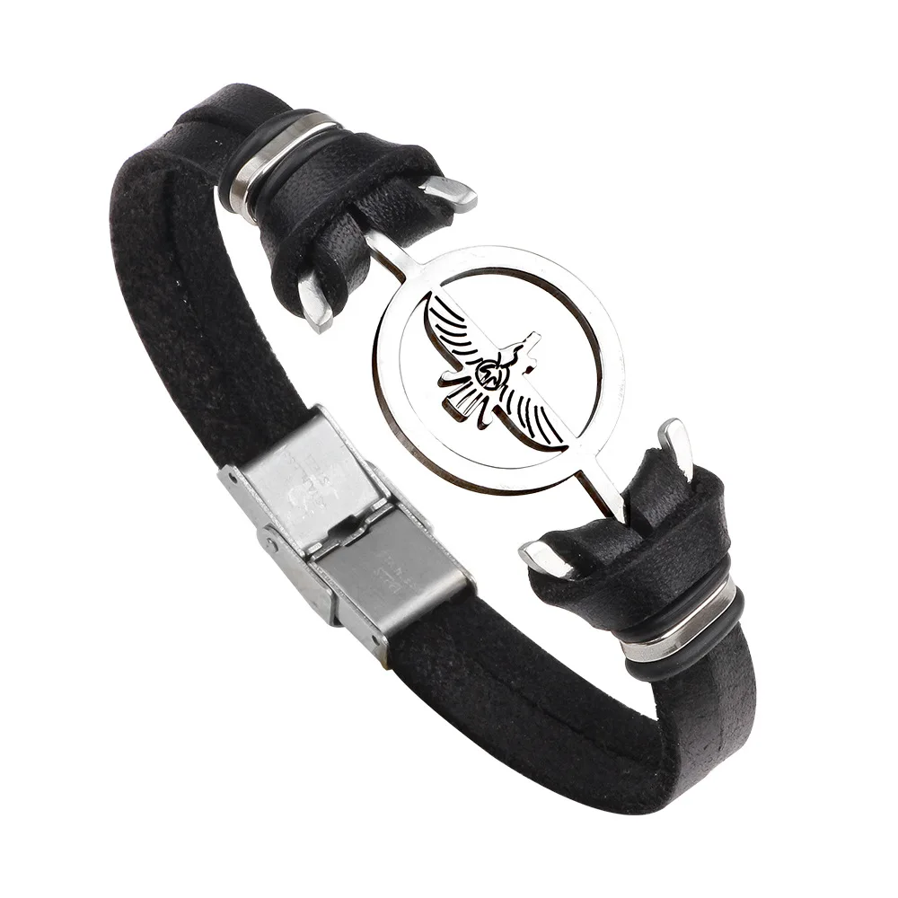 

Fashion Stainless Steel Jewelry Hand made Leather Bracelet With Eagle Engraved Bracelet Men