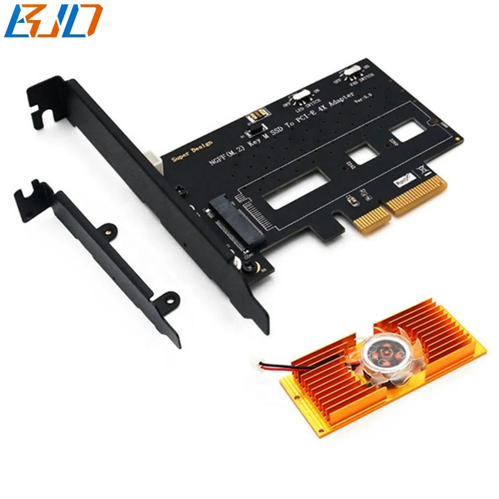 Computer Accessories NGFF M.2 NVME SSD to PCI-e PCI-Express 3.0 4X Adapter Converter Card SSD Bracket with Cooling Fan