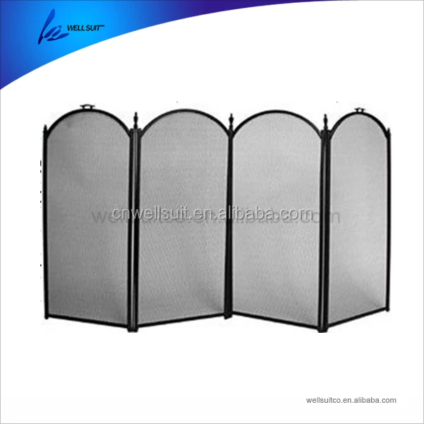 Large Gold Fireplace Screen 4 Panel Ornate Wrought Iron Black
