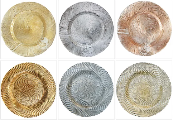 New Design Green Tableware Royal Gold Rim Plated Glass Charger Plate Under Plate