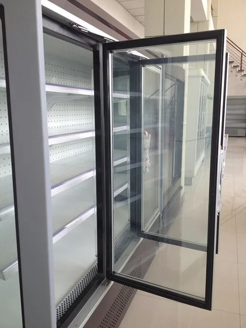 Freezer/cooler glass door in supermarket
