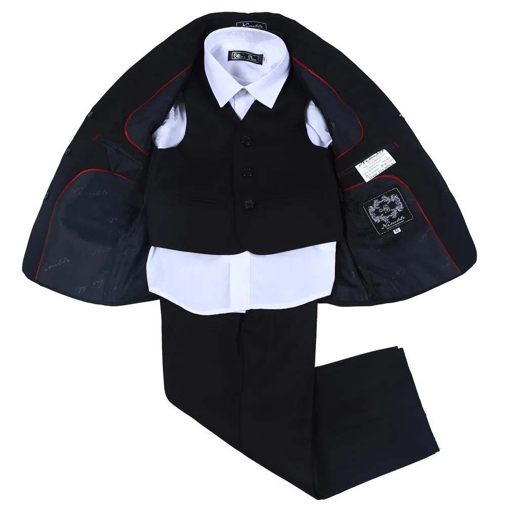 

Factory price 100% Polyester Single Breasted Baby Dress Suits For Boys Three Piece Set Boy Clothes, Black