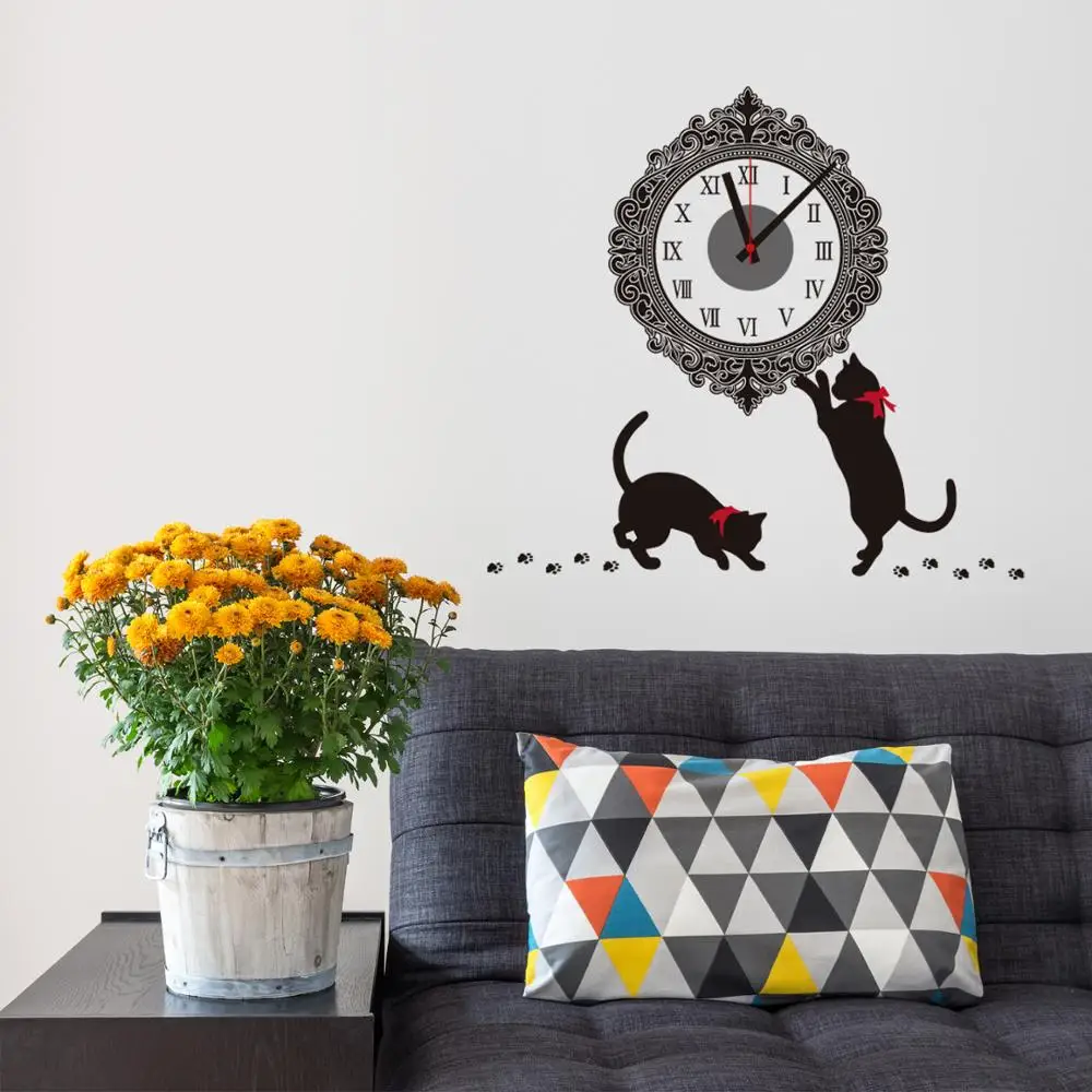 

European Classical Castle Wall Classic Cat Removable Stereoscopic 3D Wall Sticker Clock, Cmyk