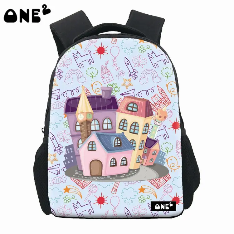 

ONE2 Design hipster blue cartoon city school bag backpack for children kids school students, Customized