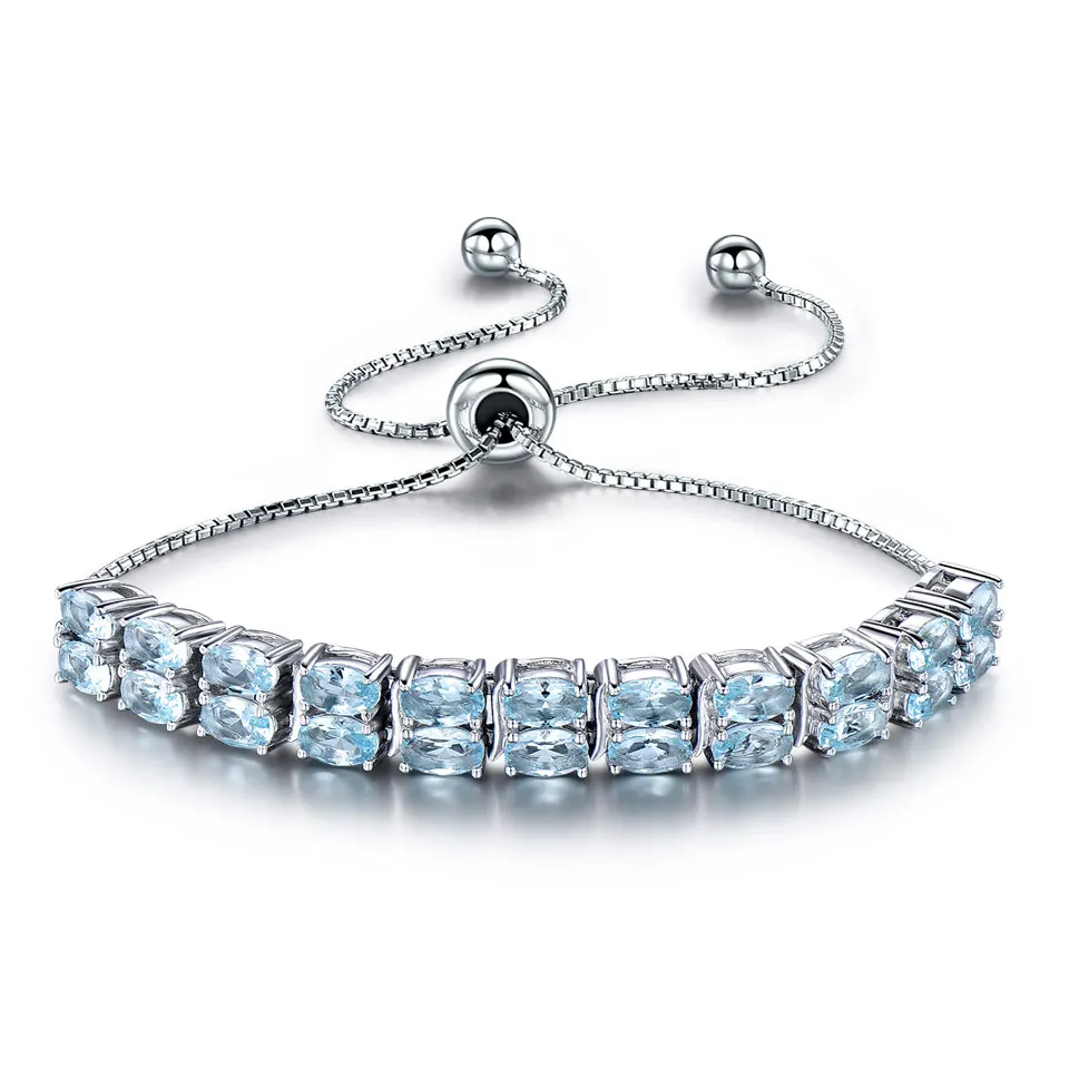 

Sky Blue Topaz Genuine Real 925 Sterling Silver Bracelet for Women Adjustable Bracelet Natural Silver Jewelry CLASSIC Geometric