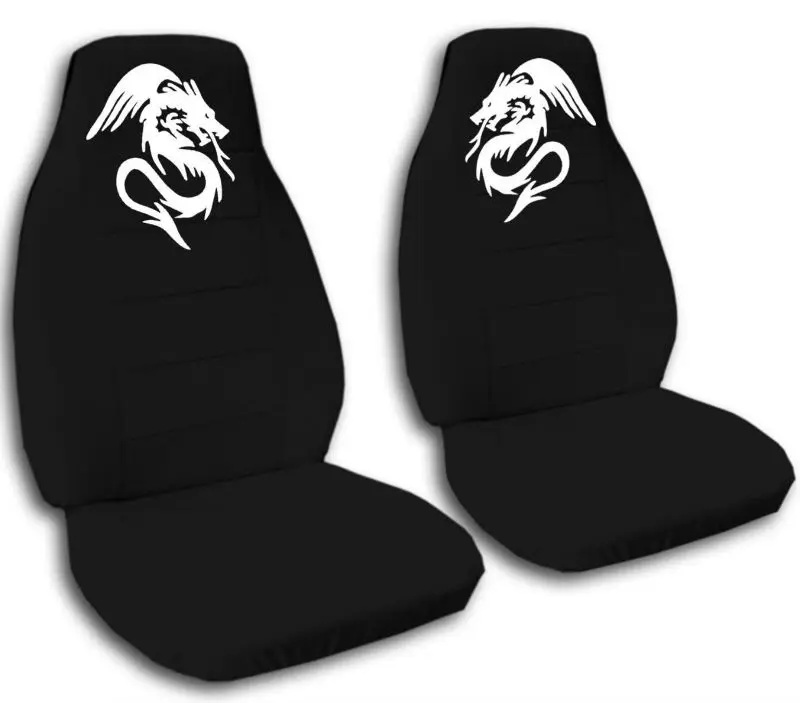 2 Black Car Seat Covers With A White Dragon - Buy Camo Seat Covers,Pink