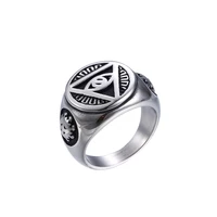 

15491 Antique Providence Illuminati Pyramid All Seeing Eye Stainless Steel Male Punk Jewelry Triangle Eye Men Ring