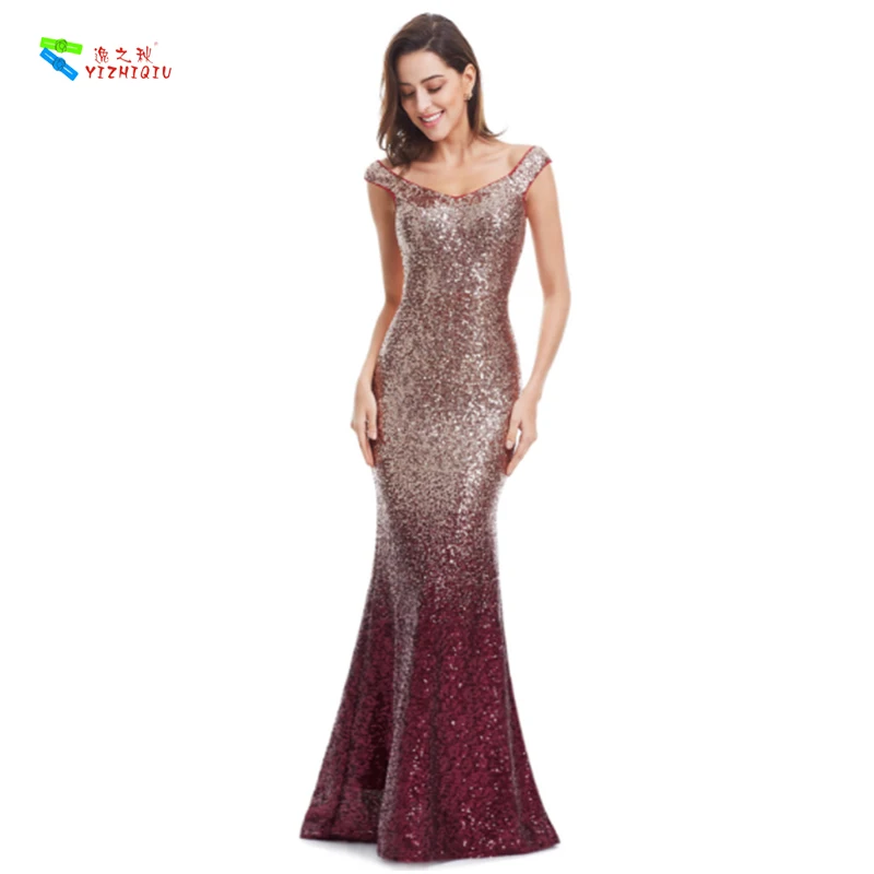 

YIZHIQIU Sequin Long Sparkle Mermaid Prom Evening Dress, Red