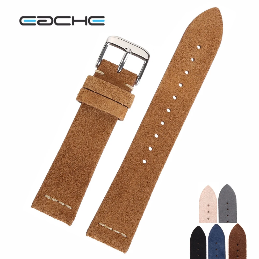 

EACHE Handmade Suede Leather Watch Straps For Man &Women Silver Buckle (18mm 20mm 22mm), As photo