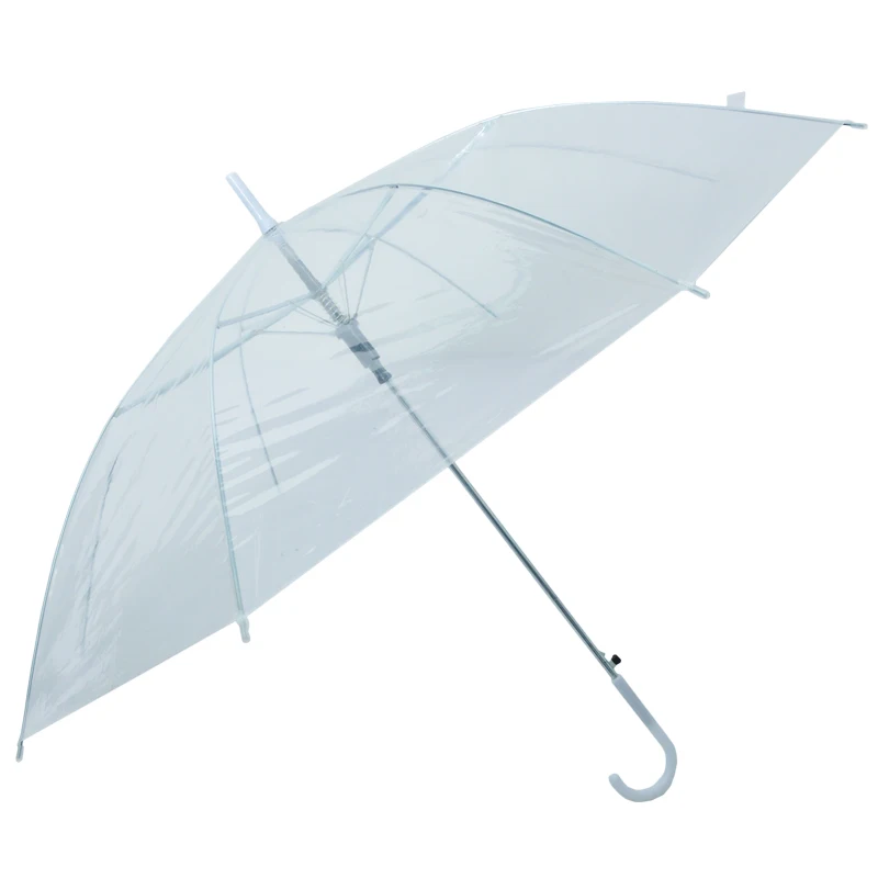 

Cheapest Disposable clear Long white Handle Transparent Clear POE PVC Umbrella, Pantone color