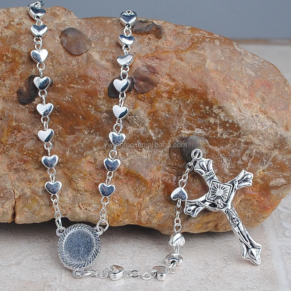 

6mm Heart metal catholic bead rosary necklace