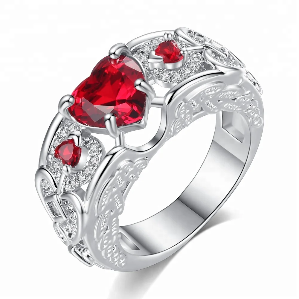 

Princess Ring Heart Shaped Ruby Engagement Ring Women's Jewelry, White