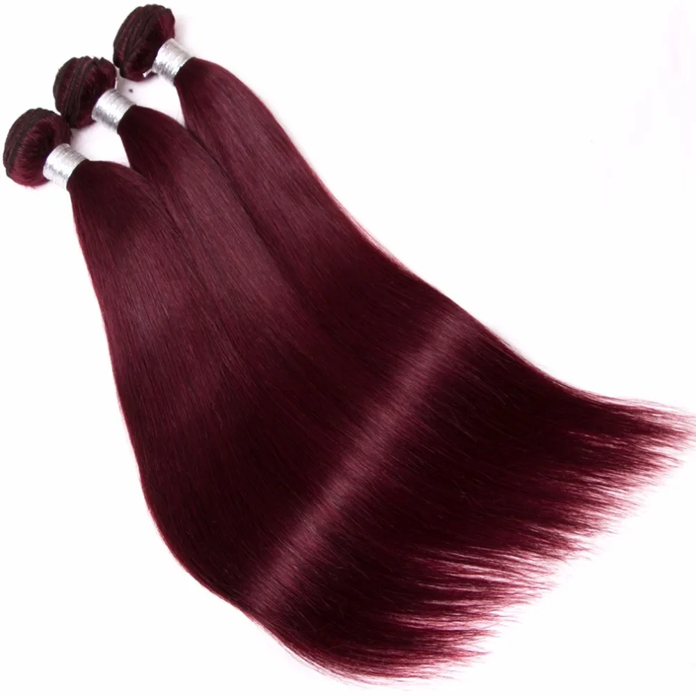 

8A Straight Wave 99J Color Brazilian Human Hair Bundles 100g/Bundle 3 Bundles Wine Red Human Hair Extensions
