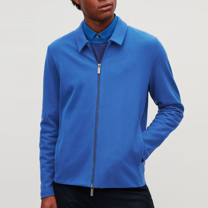 Mens Outerwear Coats Winter Trending Custom Twoway Zipper Blue Jacket