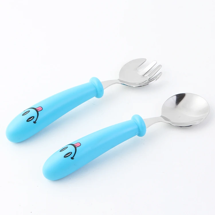

Plastic Handle Children Cutlery Set, Stainless Steel Baby Fork and Spoon Gift Set, Colorful,blue,pink,orange,purple