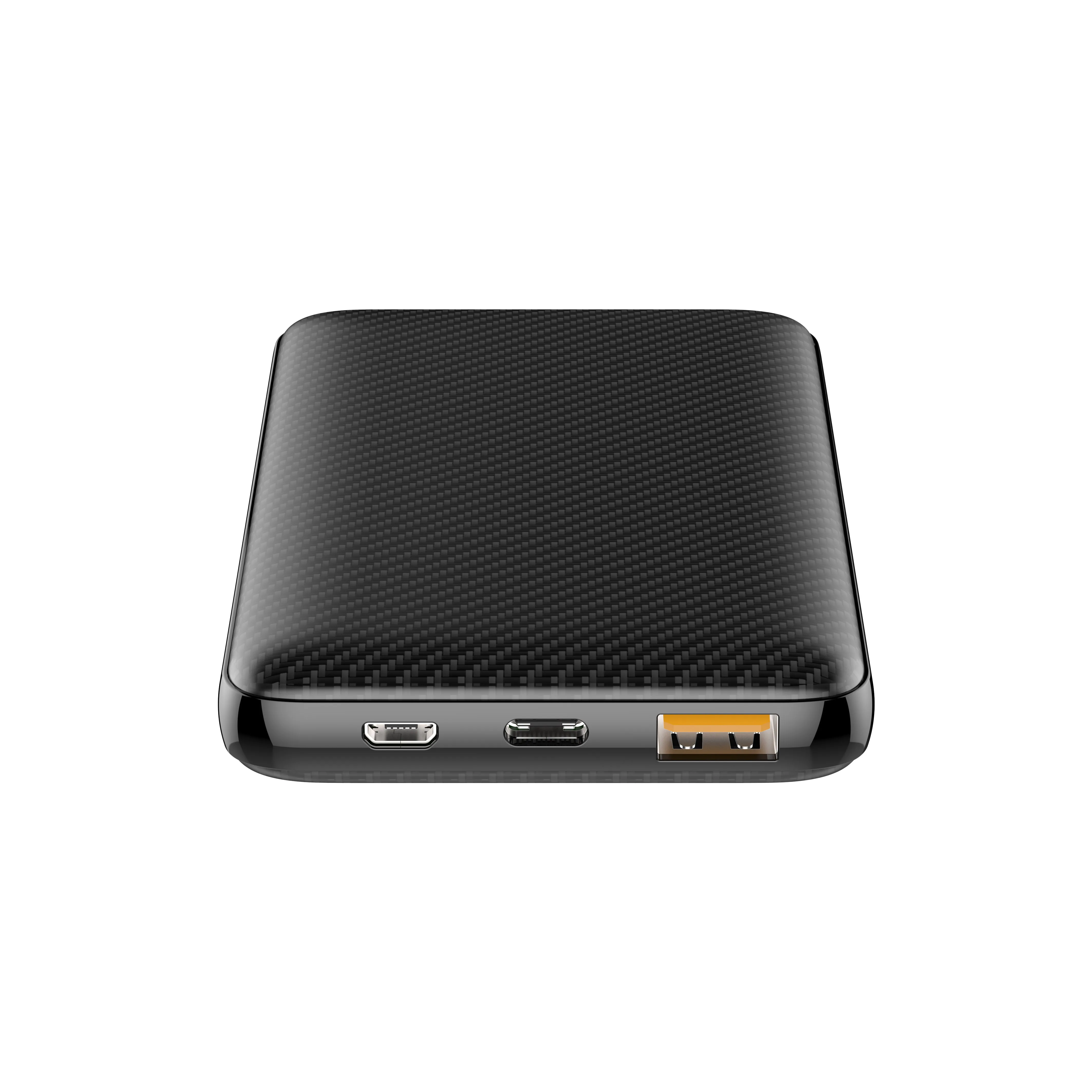 High Capacity Ultra Slim Black Portable Power Banks Power Station Texturving 10000mah Dual Input