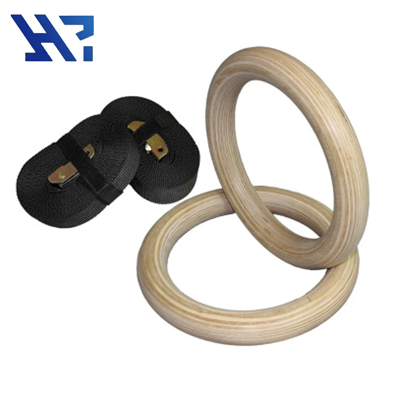 

Hot Sale Gymnastics Wooden Gym Ring with measured numbered strap, Black