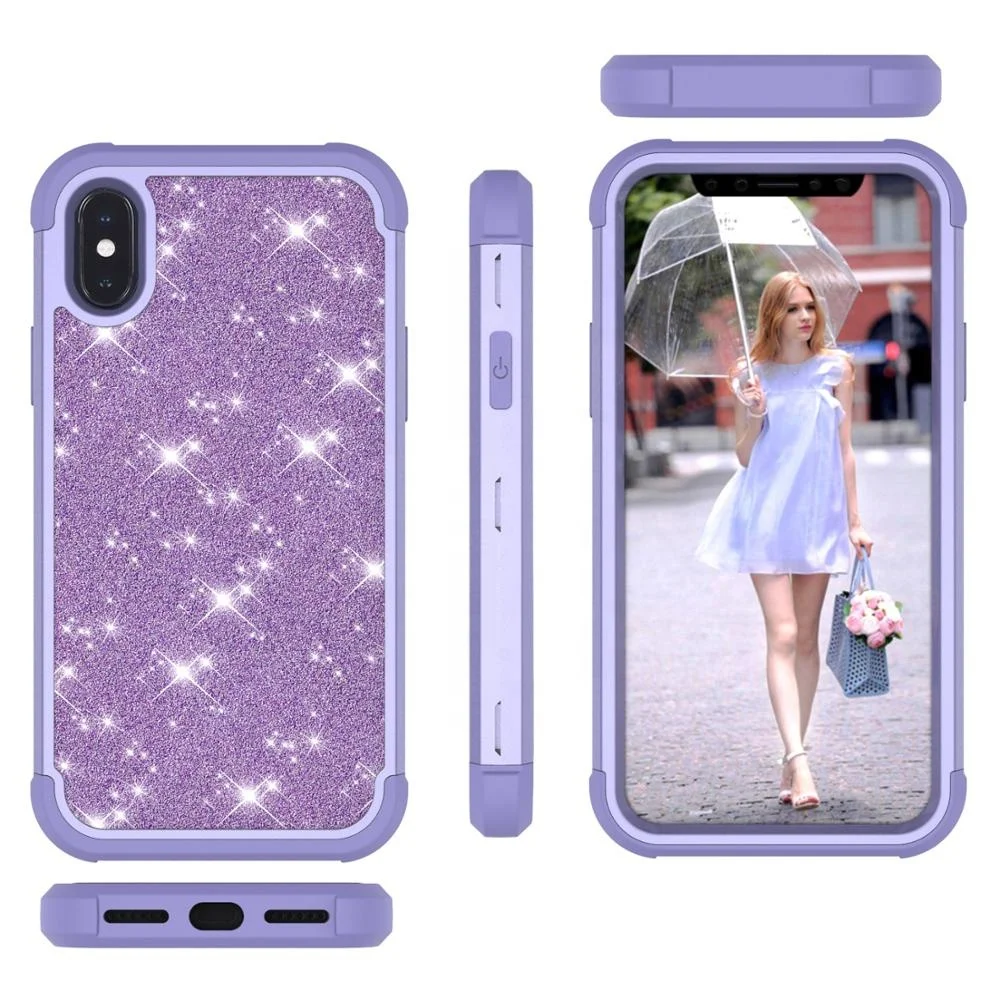 360 degree shockproof phone case for samsung s10, 3in1 contrast color robot defender glitter phone cases for iphone XS max