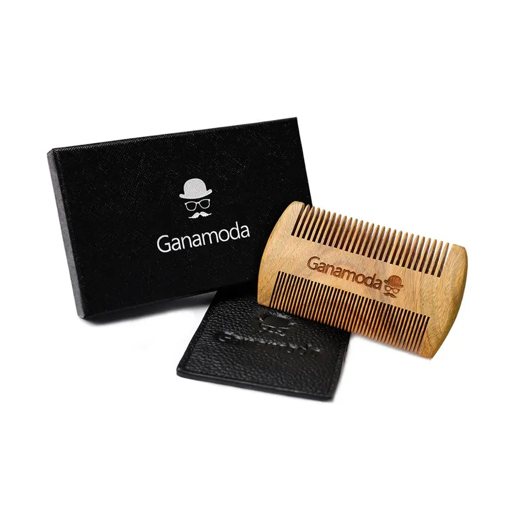 

Great for Head Hair Beard Mustache Handmade Premium Sandal Wood Fine Dual Action Teeth Beard Comb Kit for Men