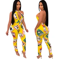 

Hot sale summer backless women's wear bodycon printing custom jumpsuits