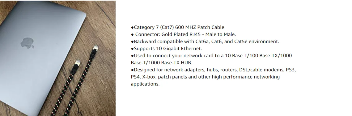 Nylon Braided Cat7 Flat Internet Network LAN Patch Cable SSTP Shielded Gold Plated Ethernet Network Patch Cable