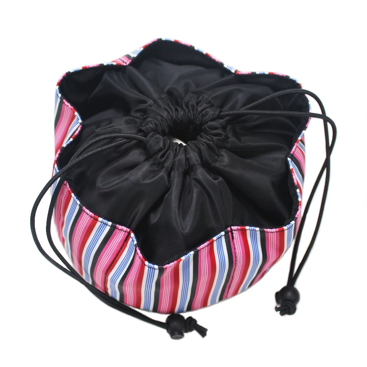 

Private Label Round Cosmetic Pouch Drawstring Make up Bag, Stripe ,customized color