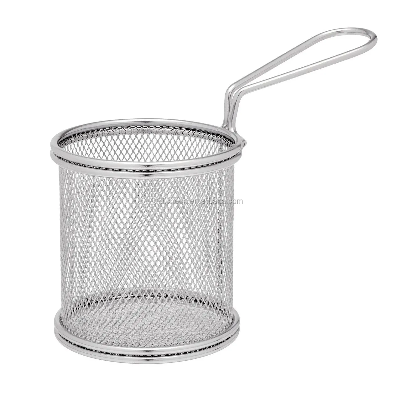 Round Stainless Steel Mesh Fry Basket For Table Serving Buy Fry