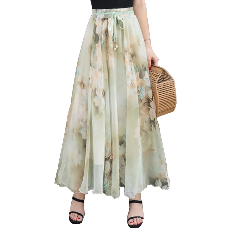 

Floral Print Long Women Long Chiffon Maxi Skirt, Flower printed