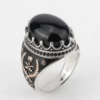 

Silver 925 Men Ring with Oval Black Big Stone Black Small CZ Vintage Punk Ring for Men Women Lovers Fashion Jewelry