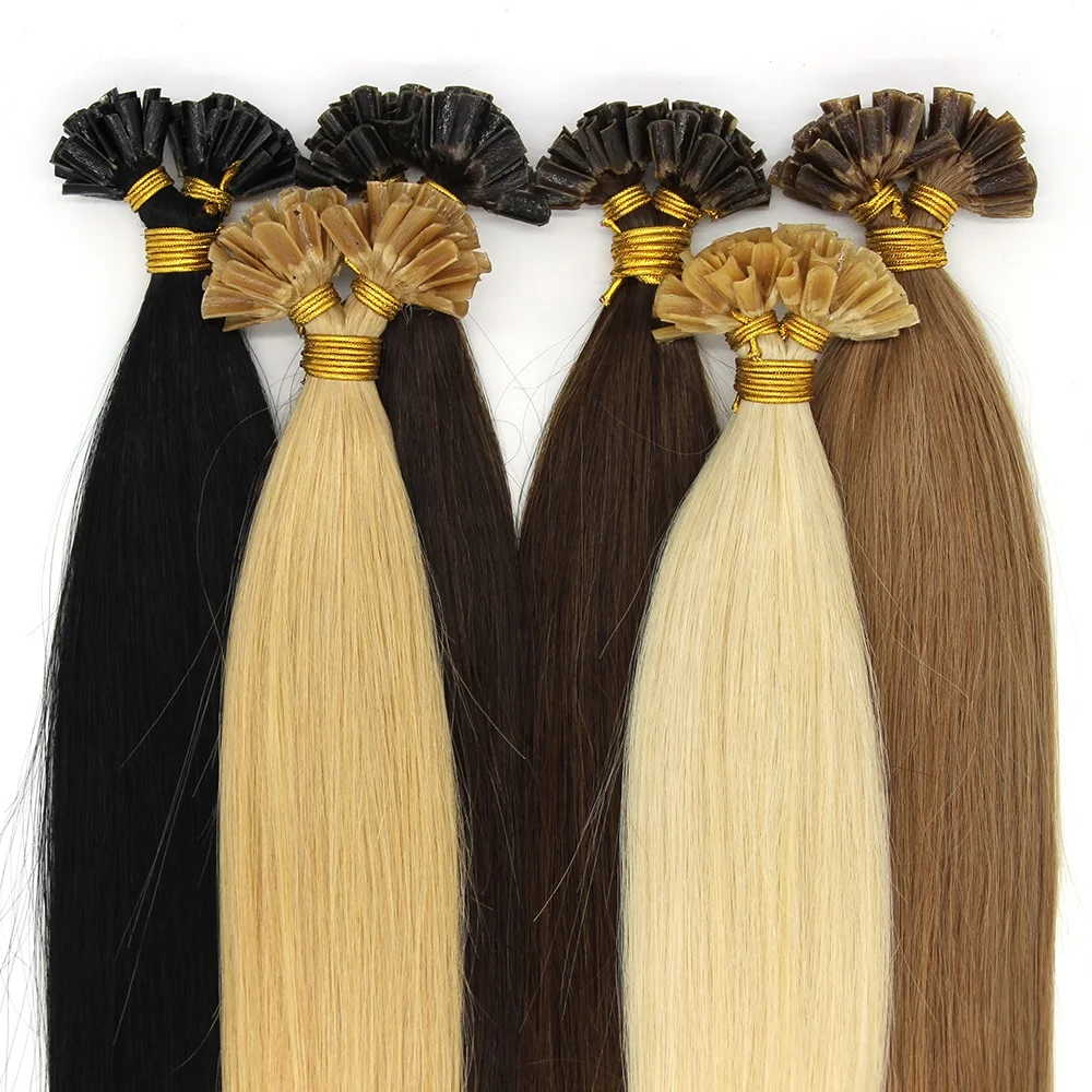 

wholesale Pre Bonded Keratin U Nail Tip Remy Human Hair Extensions 14-22" Straight 1g/s 50s u tip kinky hair extensions, Accept customer color chart