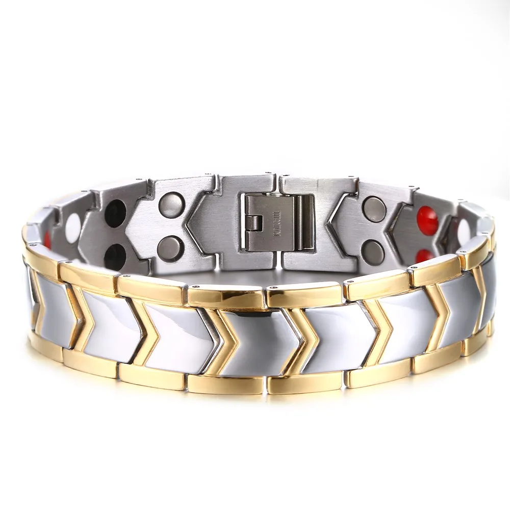 

Taimei Wholesale titanium steel gold between double row magnet bracelet men bracelet
