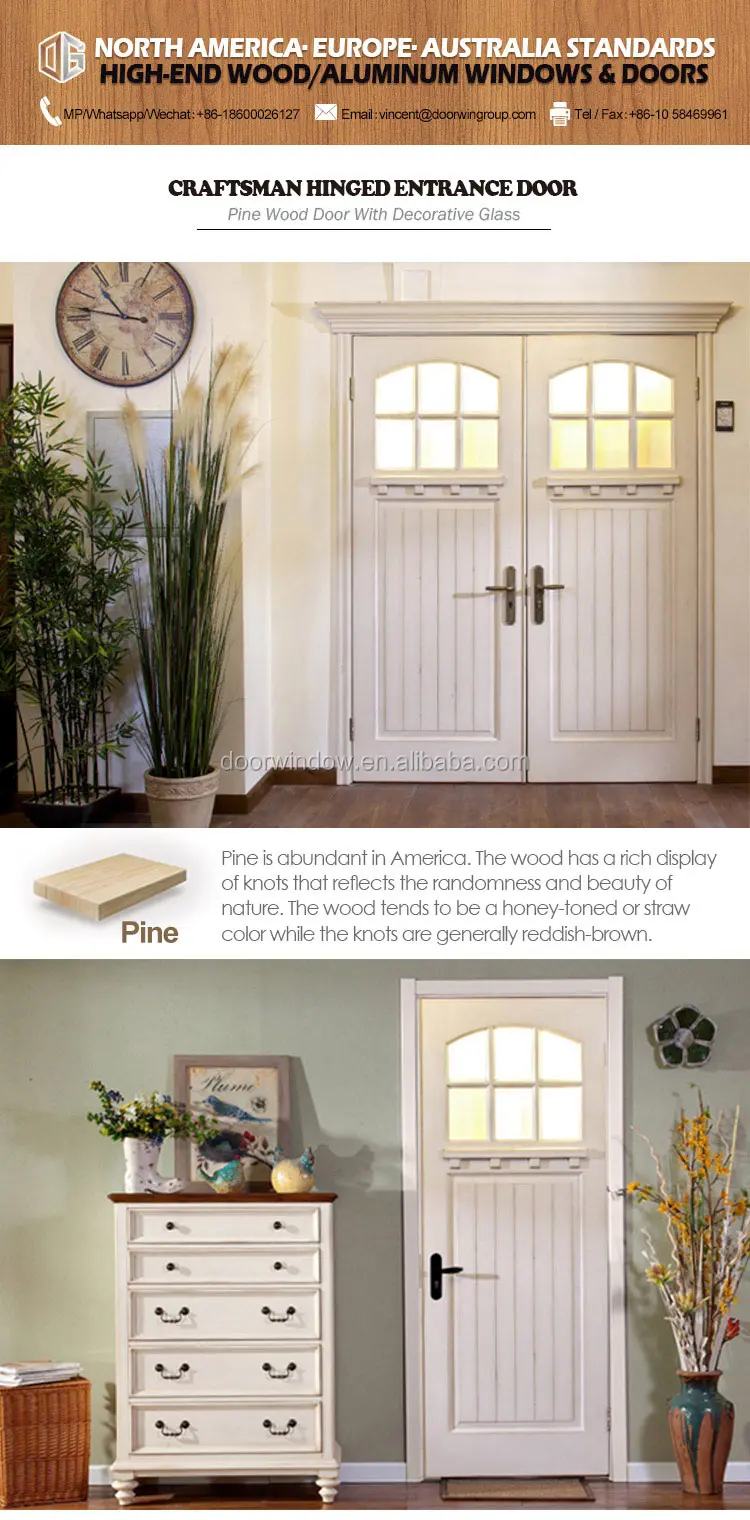 New product ideas 2018 main gate designs solid pine wood craftsman glass swing door with black door handles