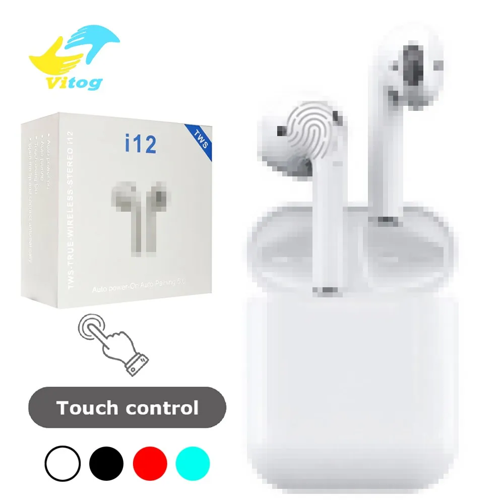 

2019 New Arrival i12 TWS BT 5.0 Wireless Headphones Ture Stereo Tws Earphones Colorful Touch Control Earbuds for phone, White