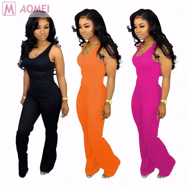 

U1002 hot sale women summer pure color casual jumpsuit without sleeve