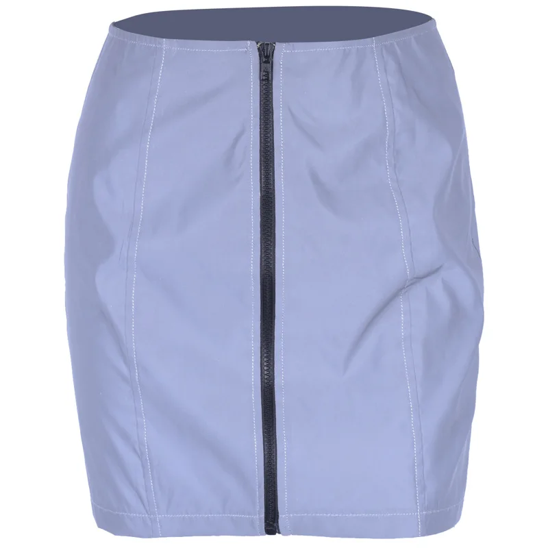 

Zipper Front Reflective Mini Skirt Streetwear Fashion Harajuku Sexy High Waist Bodycon Pencil Skirts Club Wear