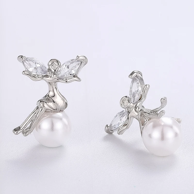 

Lateefah 2019 New Arrival Alloy Angel Earrings Zircon Earrings Pearl Earrings For Women Jewelry