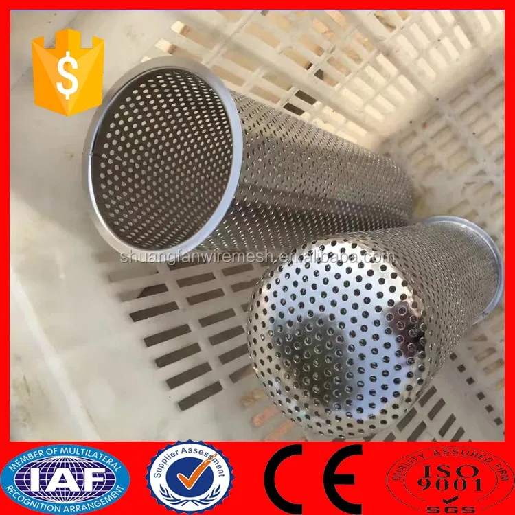 Stainless Steel Filter Wire Mesh Screen Tube / Round Hole Perforated Metal Filter Cylinders