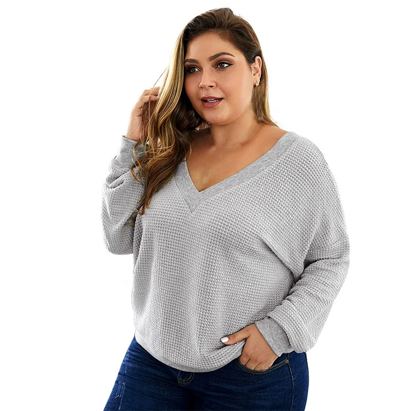 

Plus Size Solid Color Women's Sweater 2019 Autumn And Winter New V-neck Long-sleeved Sweater pullover Sweater, Picture