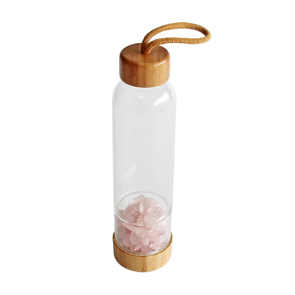 Ecofriendly Bamboo Lid Glass Crystal Water Bottle With Gempod Crystals