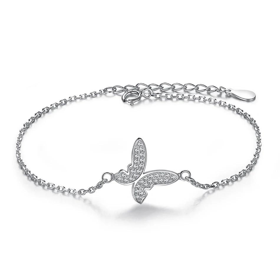 

Genuine Vintage 925 Sterling Silver Butterfly CZ Bracelets Bangles For Women Crystal Jewelry Adjustable Chain Bracelet