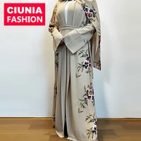 

CM02# Floral Design Bubble Chiffon Butterfly Long Sleeve Soft Fabric New Model Dubai Abaya For Women Wholesale 2019