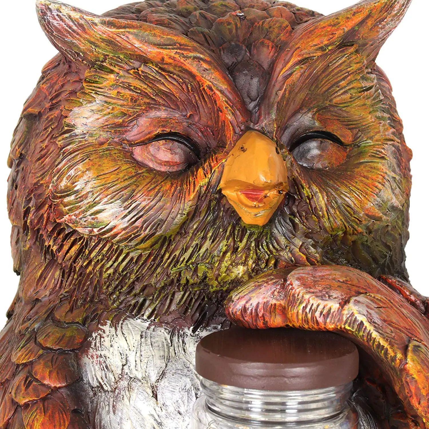 Exhart Solar Owl Garden Statue With Led Firefly Lights Glass Jar For