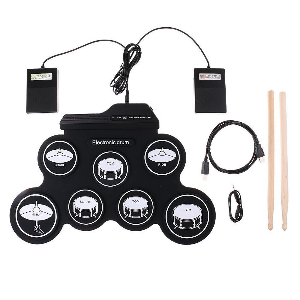 

High quality foldable electronic drum set portable roll up digital drum kit silicone drum set with, Black + white/ black + green (optional)
