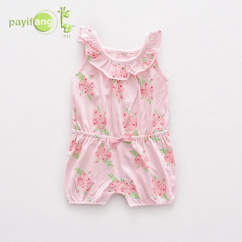 

factory wholesale baby girl flat angle fashion jumpsuits Pa yi fang summer sleeveless cotton baby clothes, Blue white pink