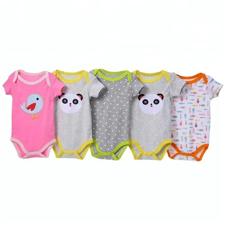 

High Quality Baby Clothes 5 Designs Pack Short Sleeves Baby Romper Set, Mix color