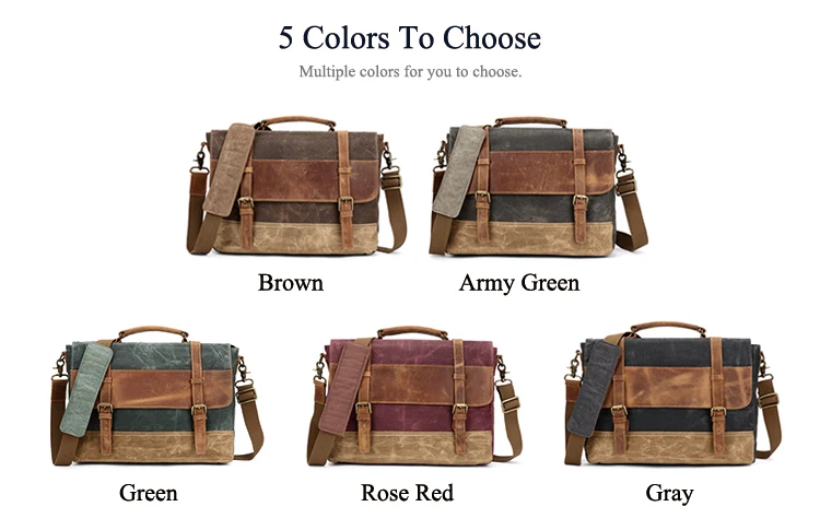 Vintage crazy horse wax canvas shoulder men messenger bag