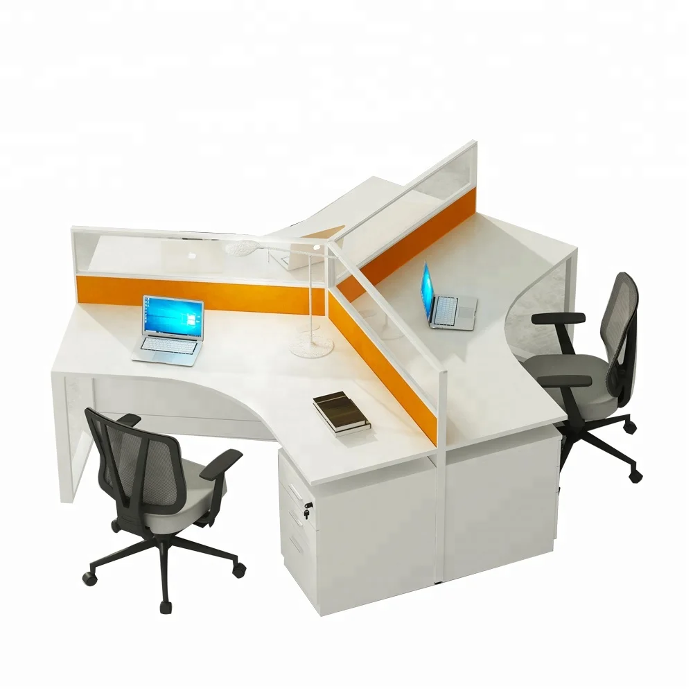 Wooden Cubicles Office Furniture Low Prices 120 Degree 3 Person